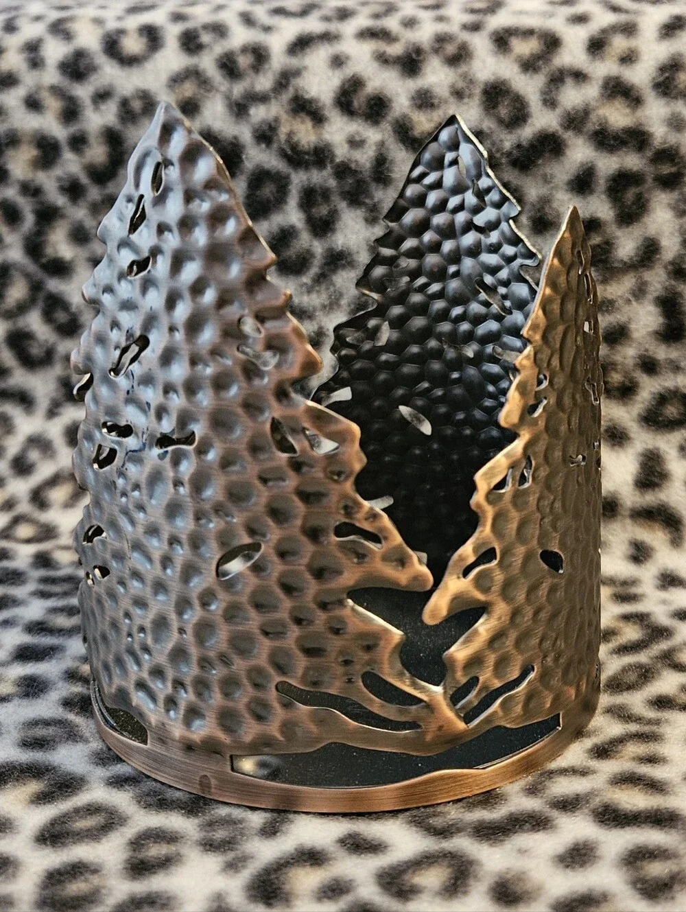Bath & Body Works Bronze Hammered Metal Evergreen Trees 3-Wick Candle Holder